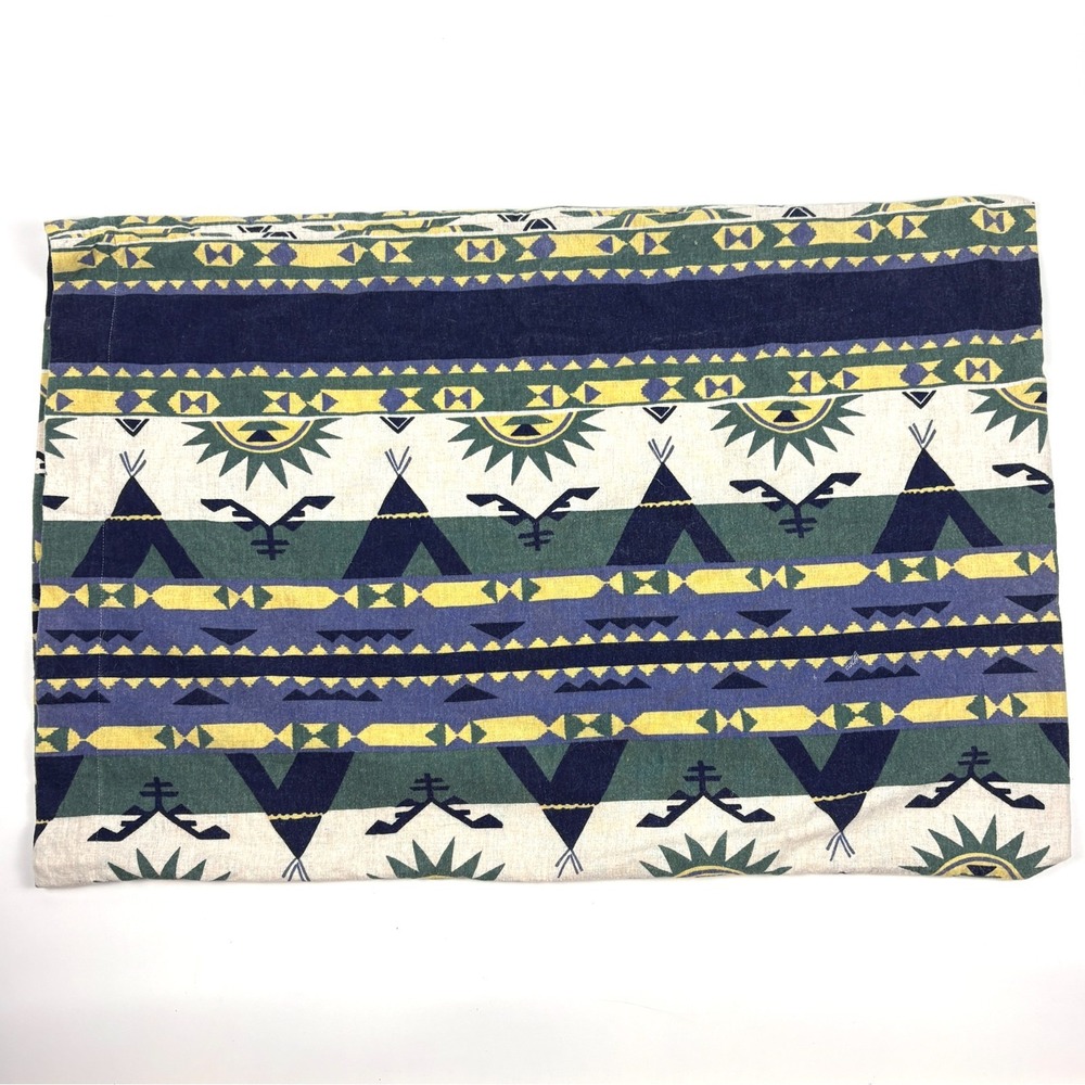 VTG 90s LL Bean Southwestern Teepee Flannel Standard Pillowcase Aztec Geometric